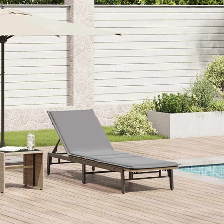 Vidaxl ligstoel met kussen beige polyrotan