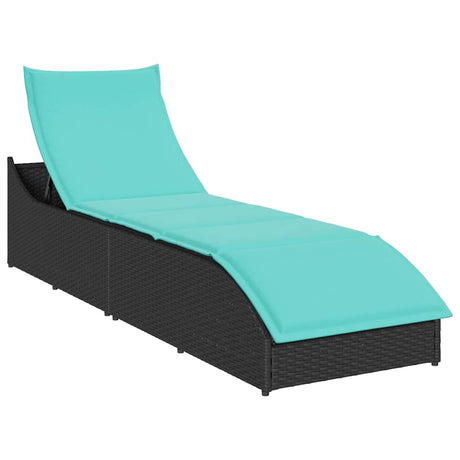 Vidaxl ligstoel inklapbaar met kussen opbergruimte poly rattan zwart