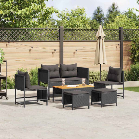 Vidaxl tuinbankenset 6 st zwart poly rattan