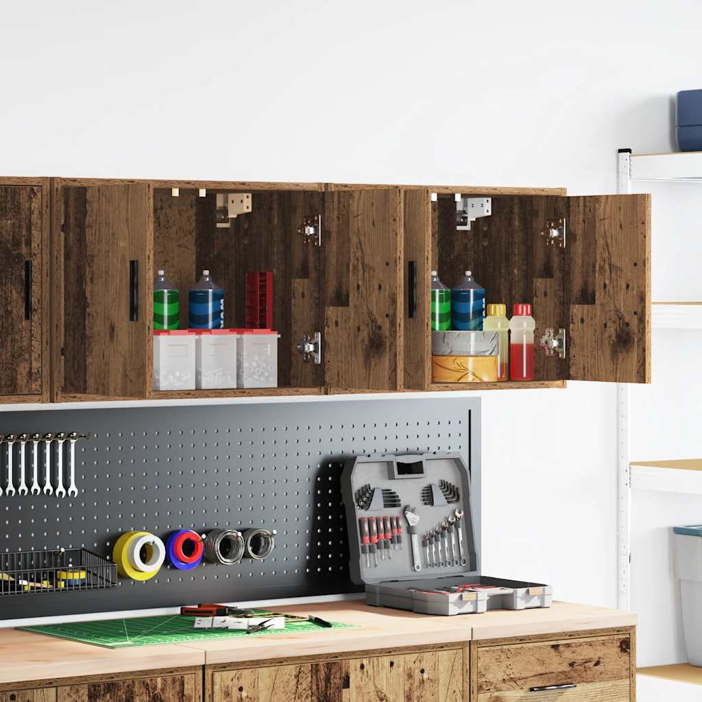 Vidaxl garage wandkasten 2 st bewerkt hout oud hout