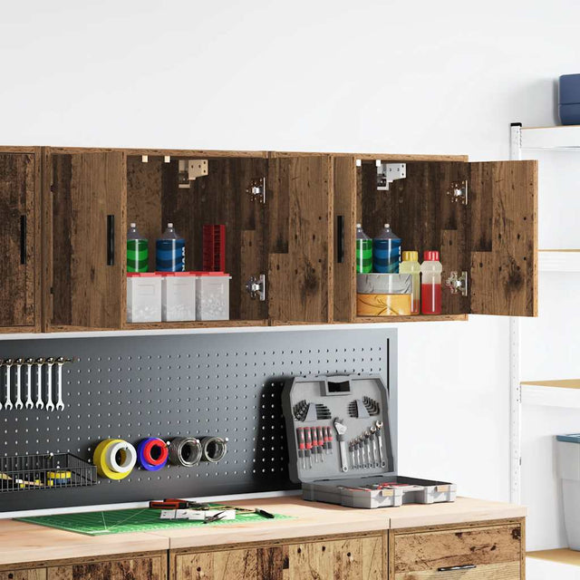 Vidaxl garage wandkasten 2 st bewerkt hout oud hout