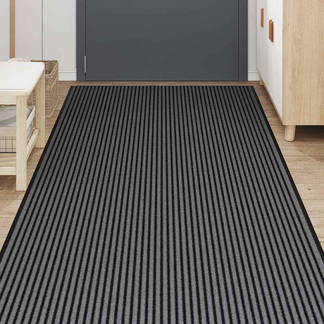 Vidaxl deurmat 115x300 cm gestreept zwart en grijs