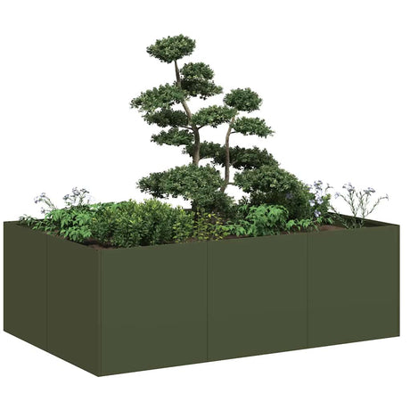 Vidaxl plantenbak 120x80x40 cm staal olijfgroen