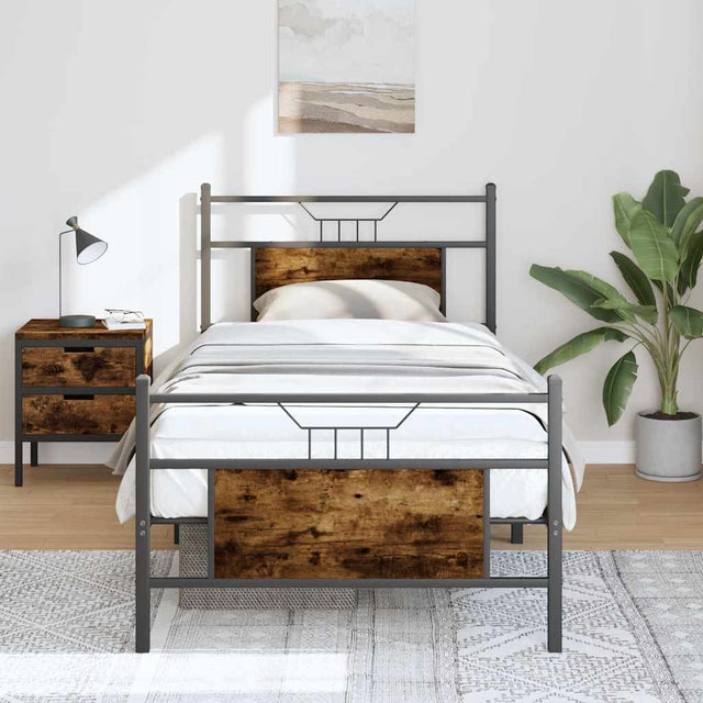 Vidaxl bedframe zonder matras hout gerookt eikenkleurig 75x190 cm
