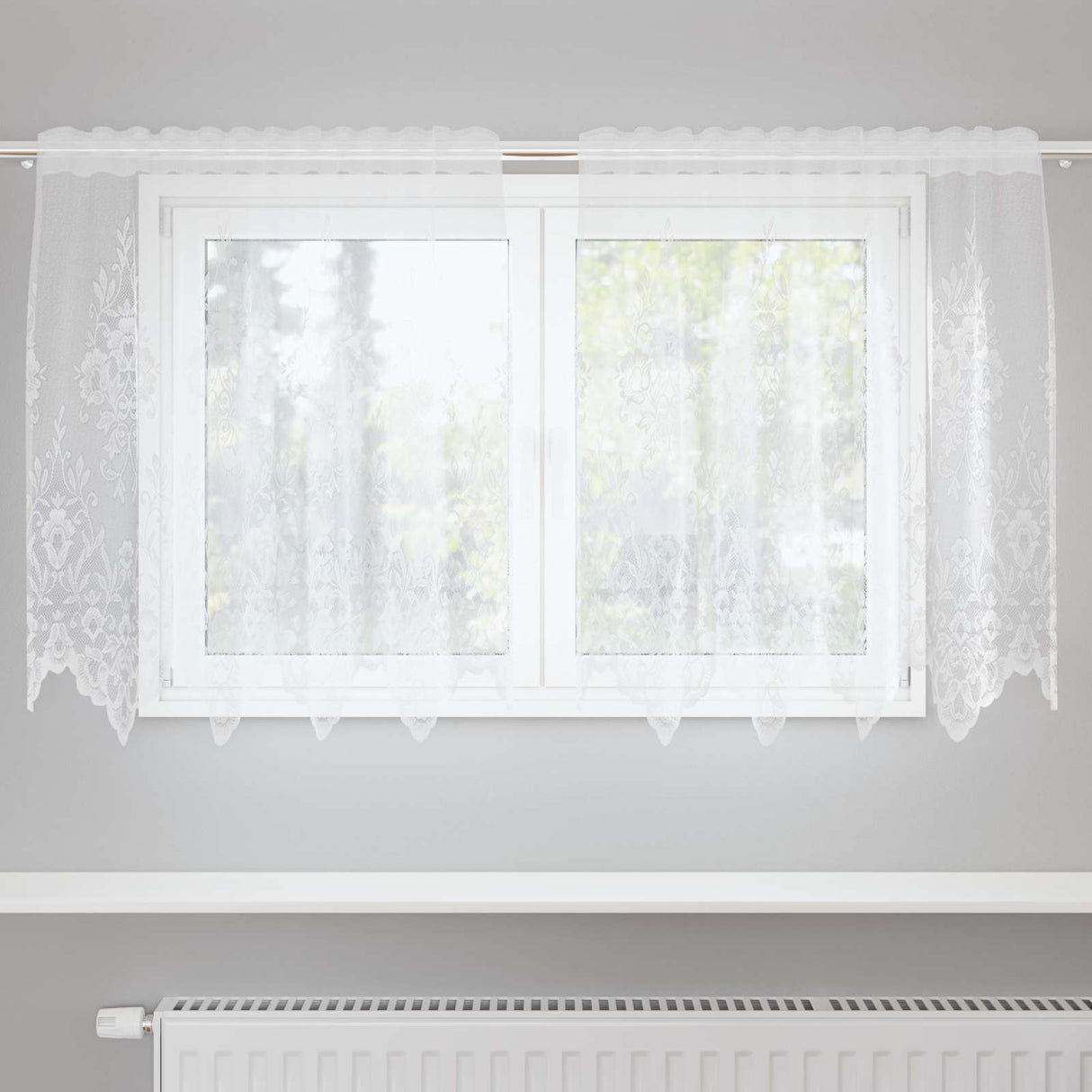 Vidaxl kantgordijn met gordijnen bloemen wit 120 x 150 cm polyester