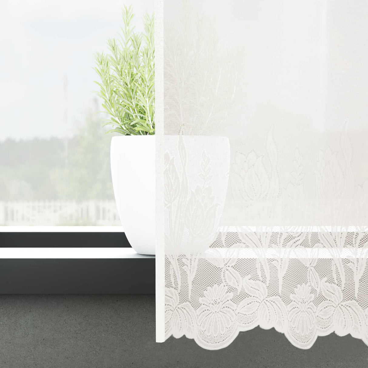 Vidaxl kantgordijn met gordijnen bloemen wit 100 x 1200 cm polyester