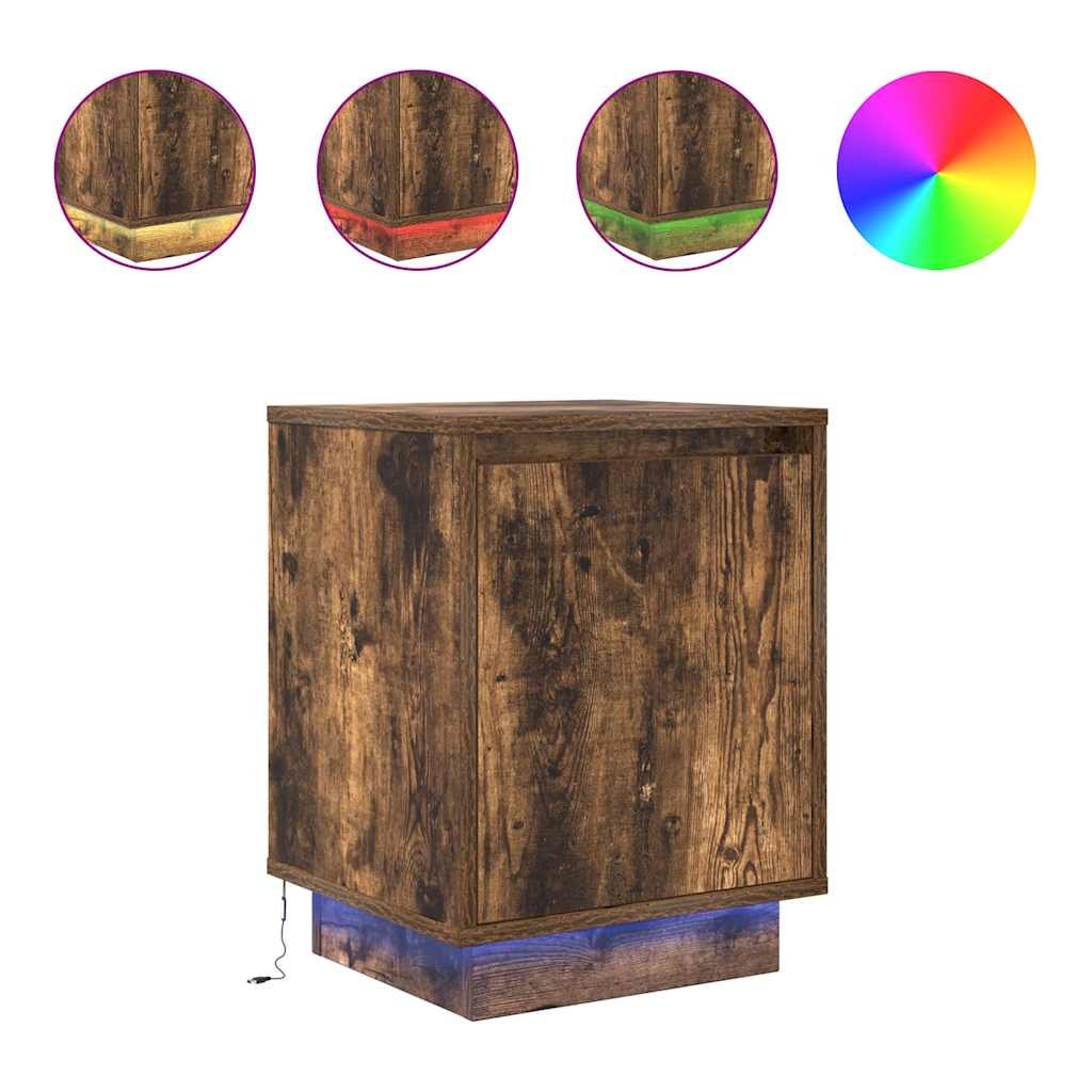 Vidaxl nachtkastje met led-verlichting 38x34x50cm gerookt eikenkleurig