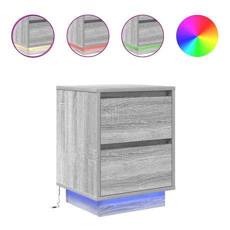 Vidaxl nachtkastje met led-verlichting 38x34x50 cm grijs sonoma
