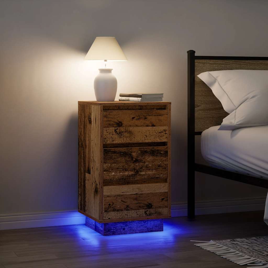 Vidaxl nachtkastje met led-verlichting 38x34x65 cm oud hout