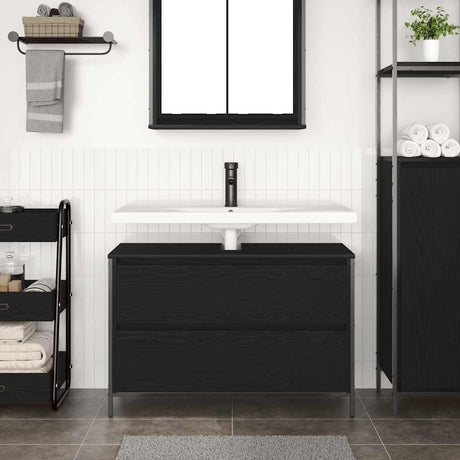 Vidaxl badkamerkast met lades 90x34,5x60 cm zwart eikenkleurig