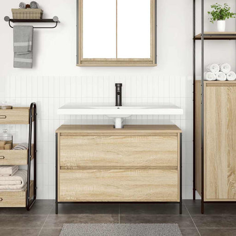 Vidaxl badkamerkast met lades 90x34,5x60 cm sonoma eikenkleurig