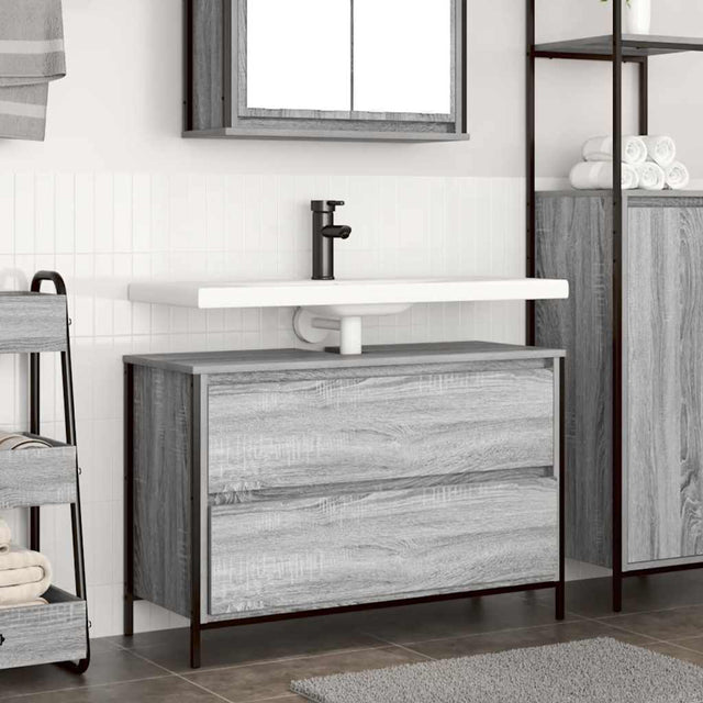 Vidaxl badkamerkast met lades 90x34,5x60 cm grijs sonoma