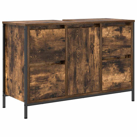 Vidaxl wastafelkast met lades 90x34,5x60 cm gerookt eikenkleurig