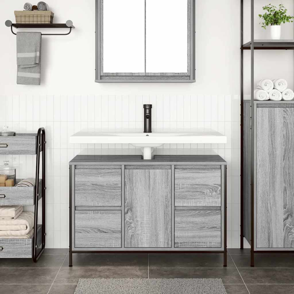 Vidaxl wastafelkast met lades 90x34,5x60 cm grijs sonoma