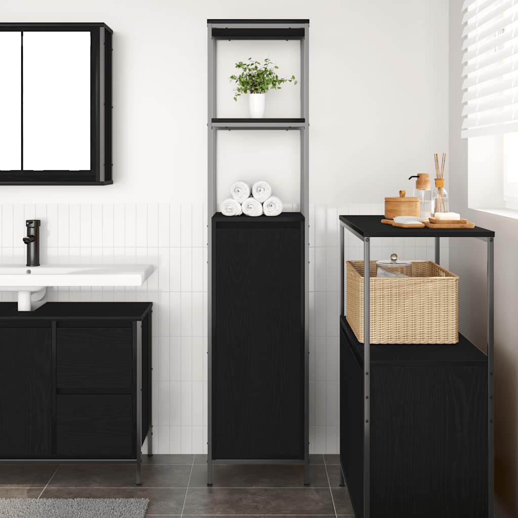Vidaxl badkamermeubel met planken 36x35x165 cm zwart eikenkleurig