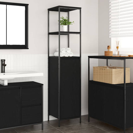 Vidaxl badkamermeubel met planken 36x35x165 cm zwart eikenkleurig