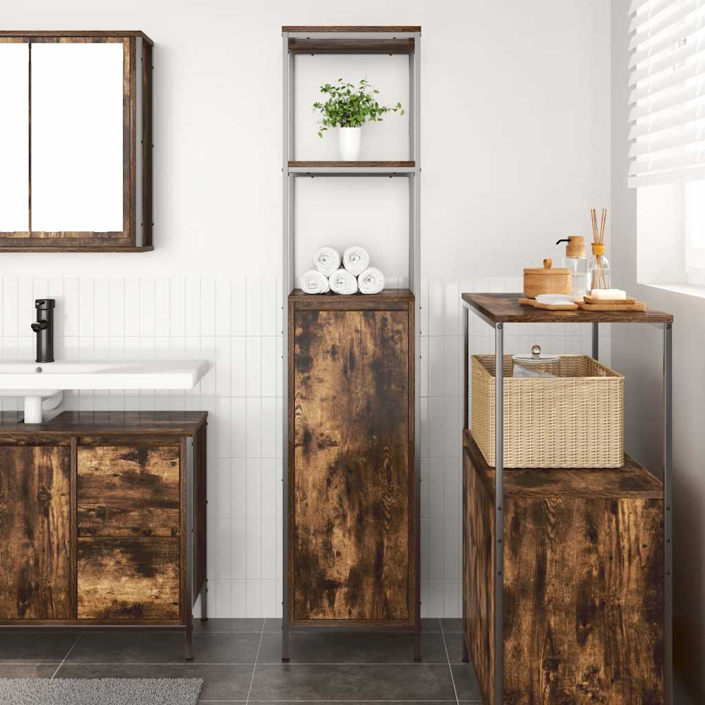 Vidaxl badkamermeubel met planken 36x35x165 cm gerookt eiken