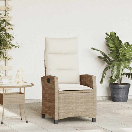 Vidaxl verstelbare tuinstoel met bijzettafel poly rattan beige