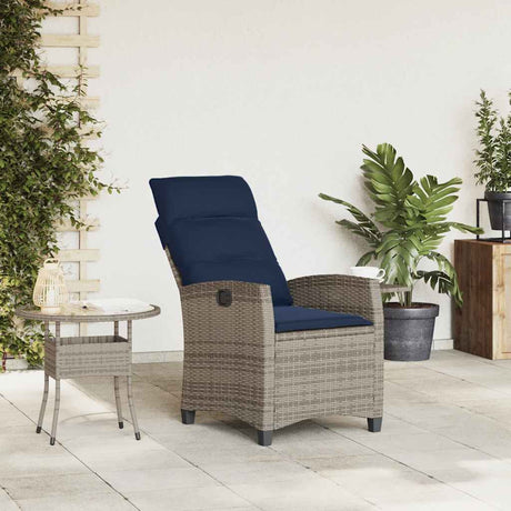 Vidaxl verstelbare tuinstoel met bijzettafel poly rattan grijs