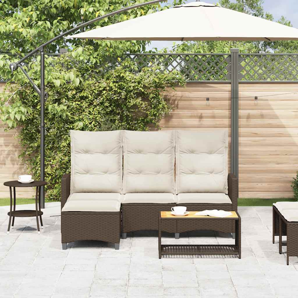 Vidaxl verstelbare tuinbank met kussens l-vormig poly rattan bruin
