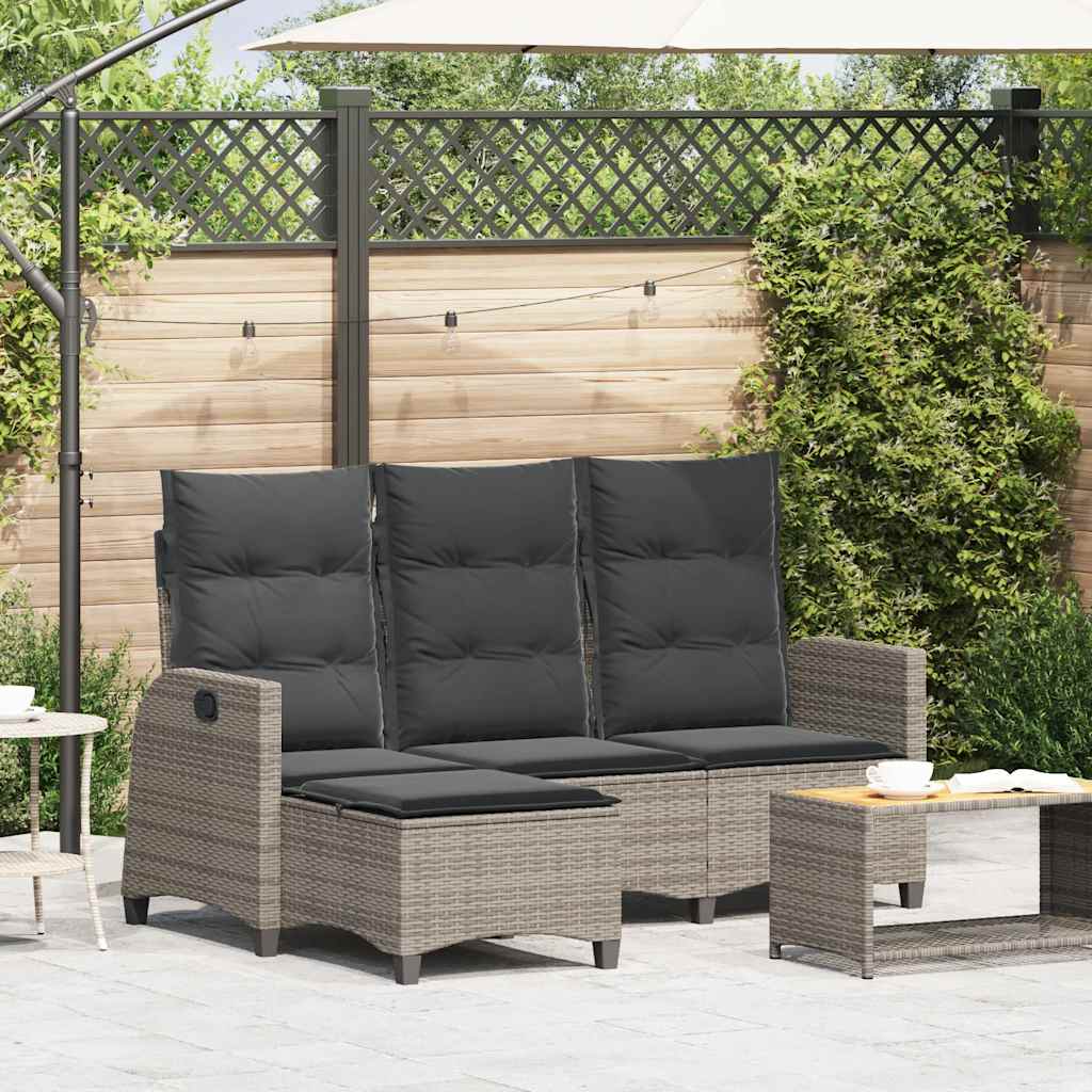Vidaxl verstelbare tuinbank met kussens l-vormig poly rattan grijs