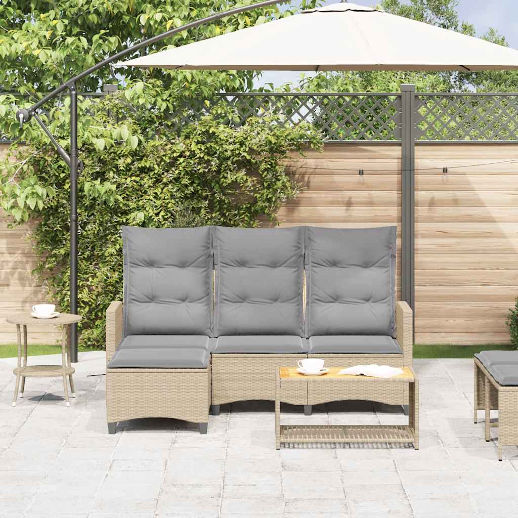Vidaxl verstelbare tuinbank met kussens l-vormig beige poly rattan