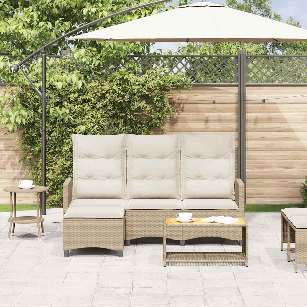Vidaxl verstelbare tuinbank met kussens l-vormig beige poly rattan