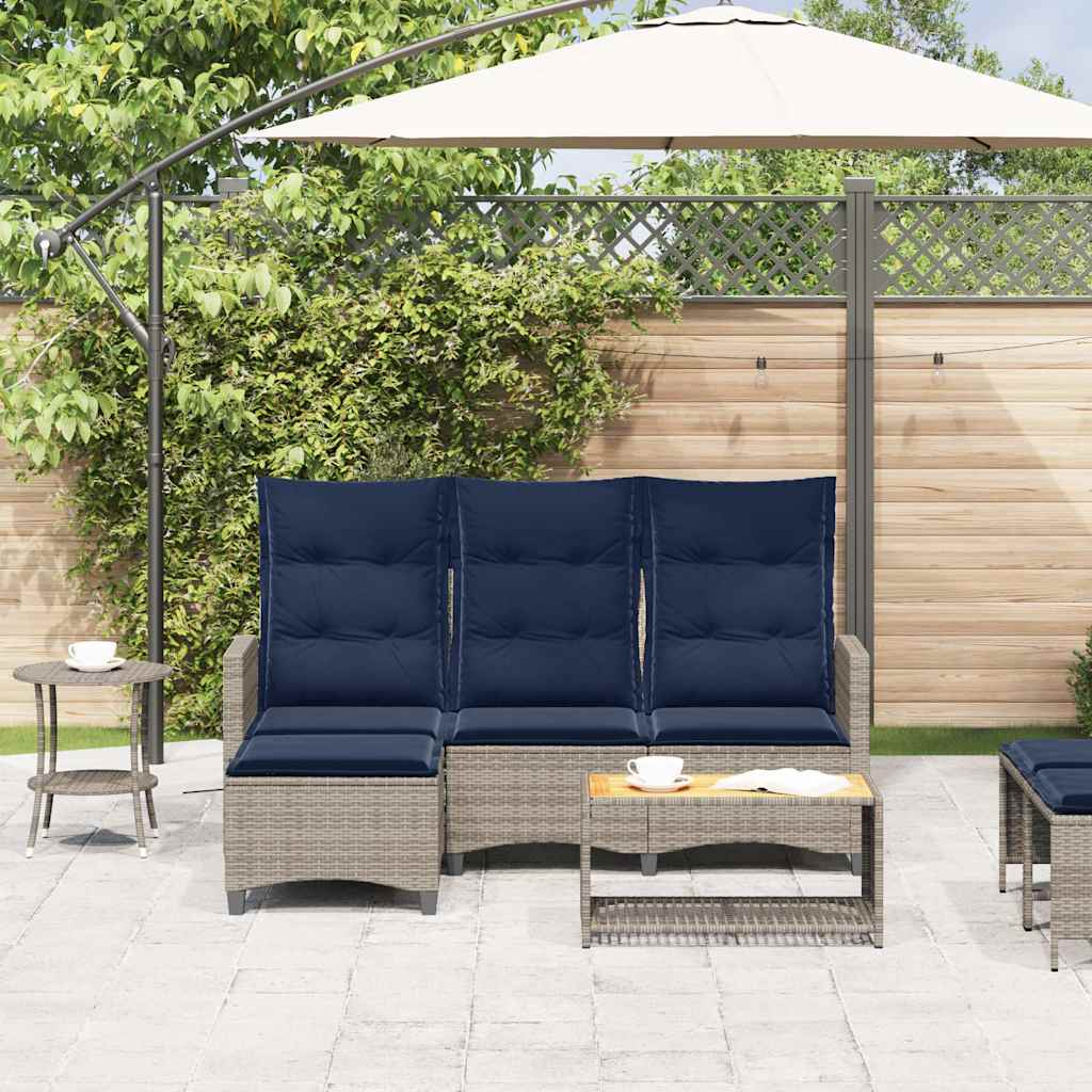 Vidaxl verstelbare tuinbank met kussens l-vormig poly rattan grijs