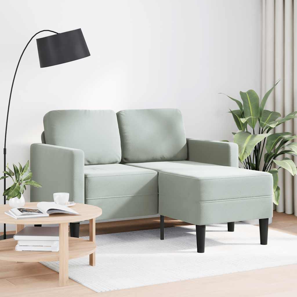 Vidaxl 2-zitsbank met ligstoel l-vormig lichtgrijs 125 cm fluweel