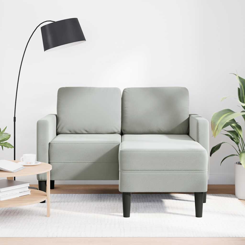 Vidaxl 2-zitsbank met ligstoel l-vormig lichtgrijs 125 cm fluweel