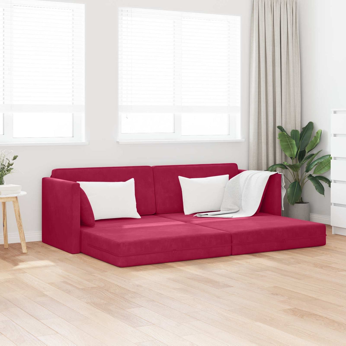 Vidaxl vloerslaapbank wijnrood 213 x 70 x 77 cm fluweel
