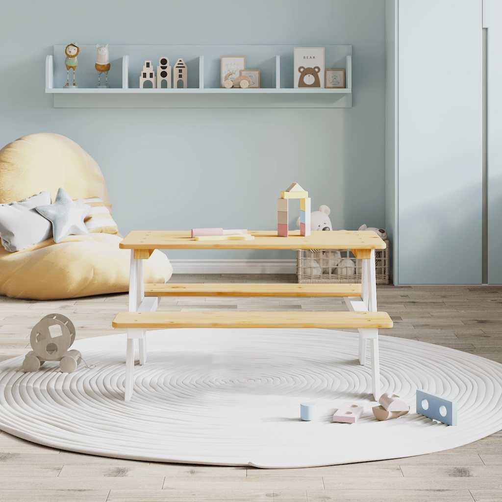 Vidaxl kindertafel met banken irun 90x79,5x50cm massief hout wit
