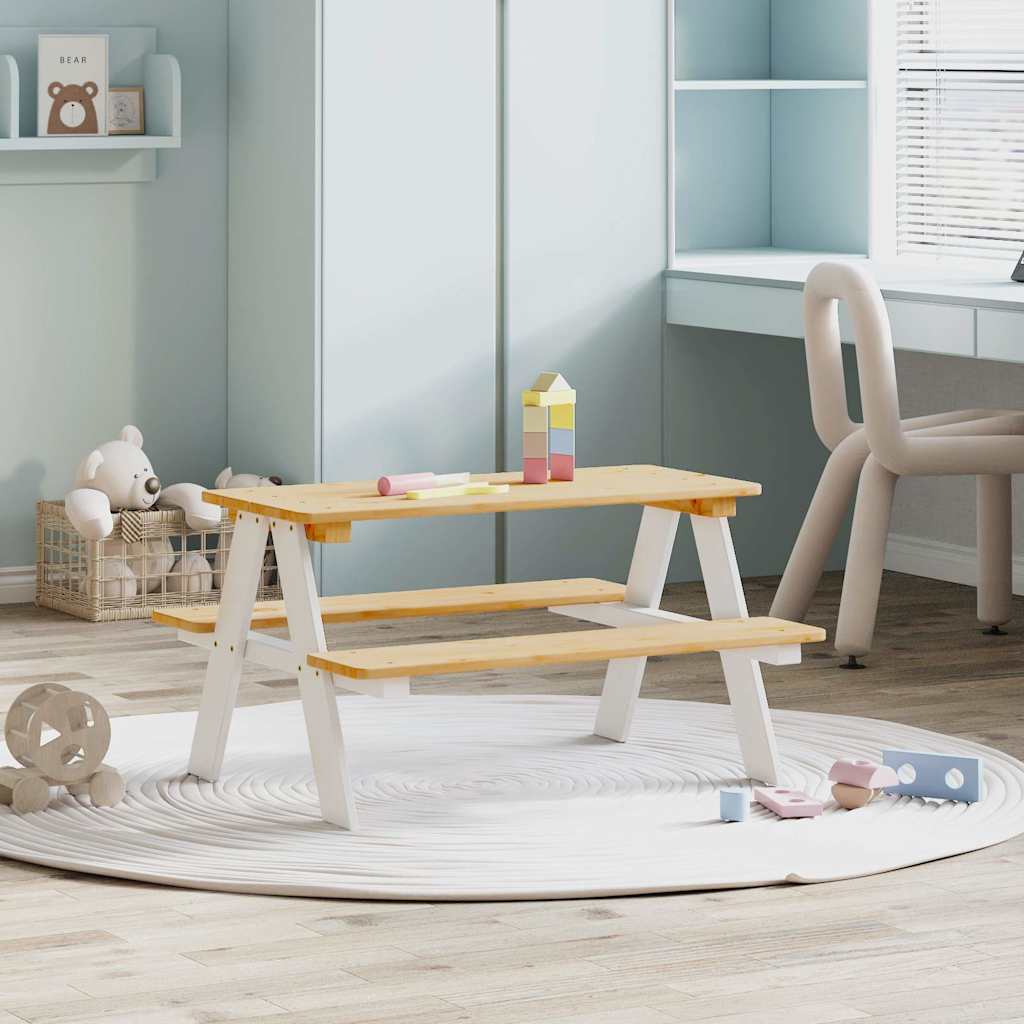 Vidaxl kindertafel met banken irun 90x79,5x50cm massief hout wit