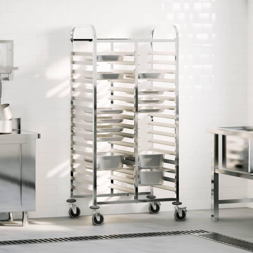 Vidaxl dienbladenwagen met 32 gn-bakken 75x55x162,5 cm roestvrij staal
