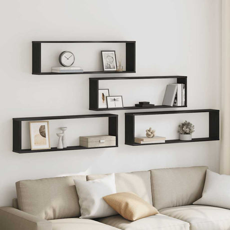 Vidaxl wandrekken kubusvormige 4 st 100x15x30 cm spaanplaat zwart