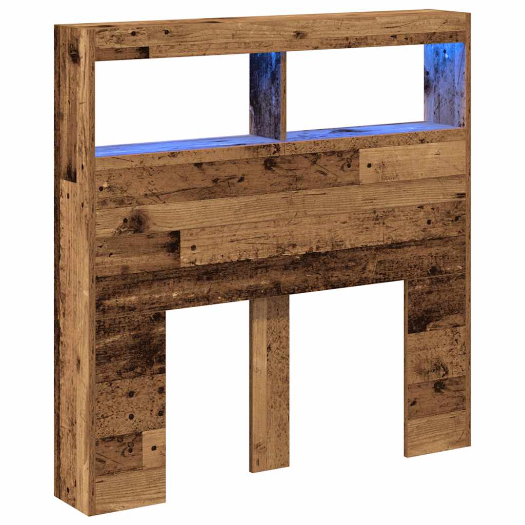 Vidaxl hoofdbordkast met led 100x17x102 cm oud hout