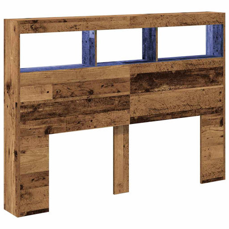 Vidaxl hoofdbordkast met led 140x17x102 cm oud hout