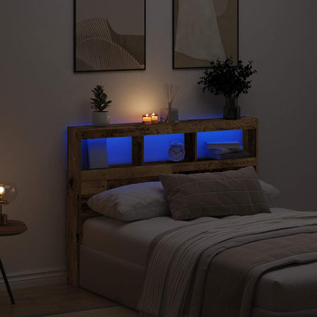 Vidaxl hoofdbordkast met led 140x17x102 cm oud hout