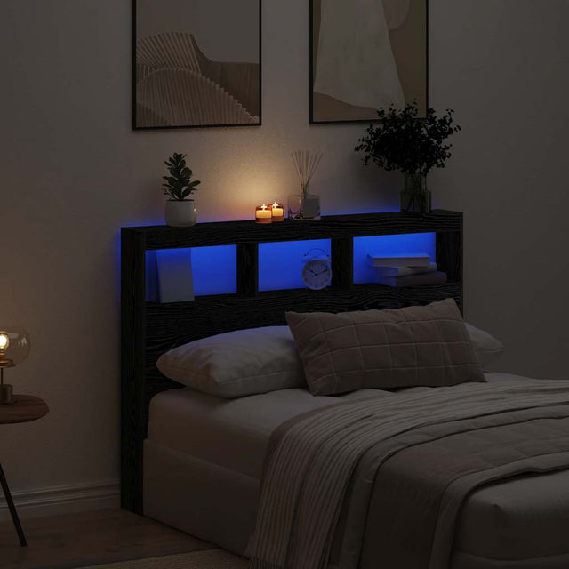 Vidaxl hoofdbordkast met led 140x17x102 cm zwart eikenkleurig