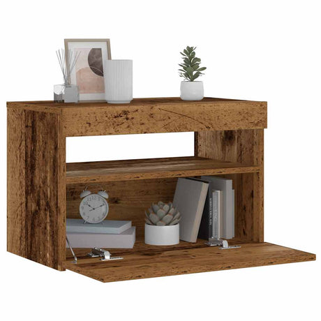 Vidaxl nachtkastje met led 60x35x40 cm bewerkt hout oud hout