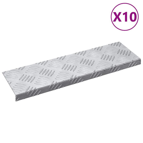 Vidaxl trap tread rechthoekig 10 pcs zilver 60 x 18 cm aluminium