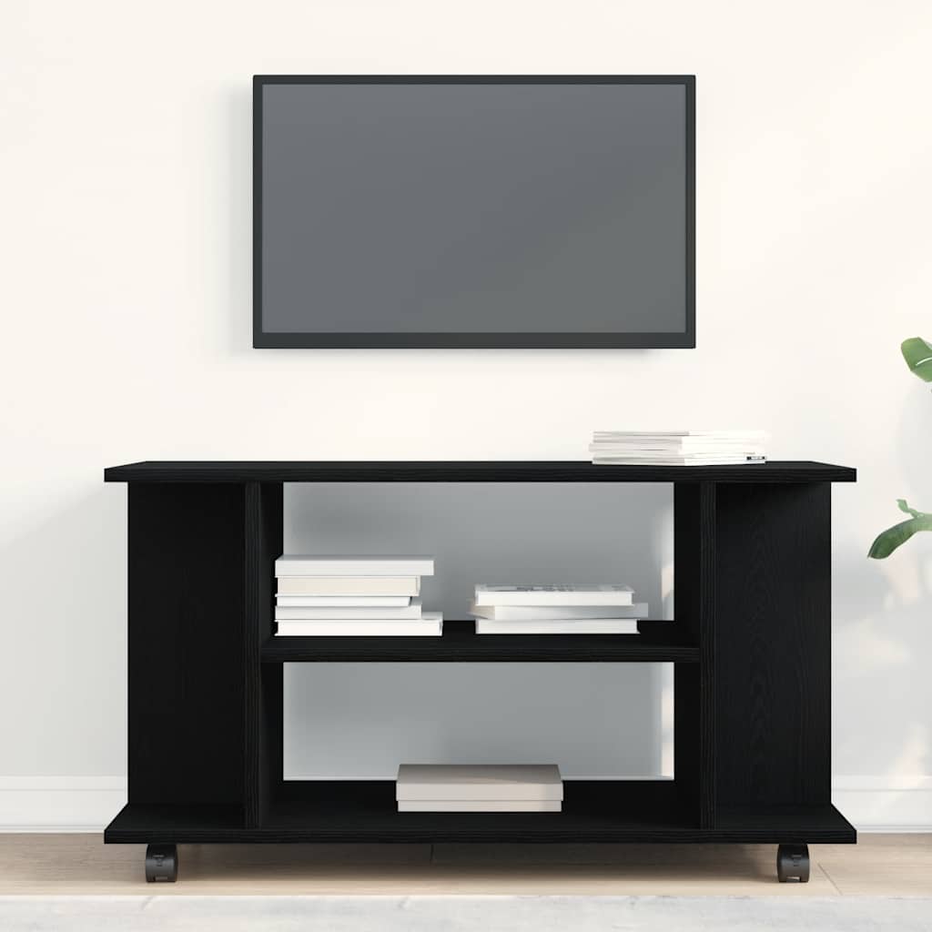 Vidaxl tv-meubel met wielen zwarte eik 80x40x45 cm engineered wood