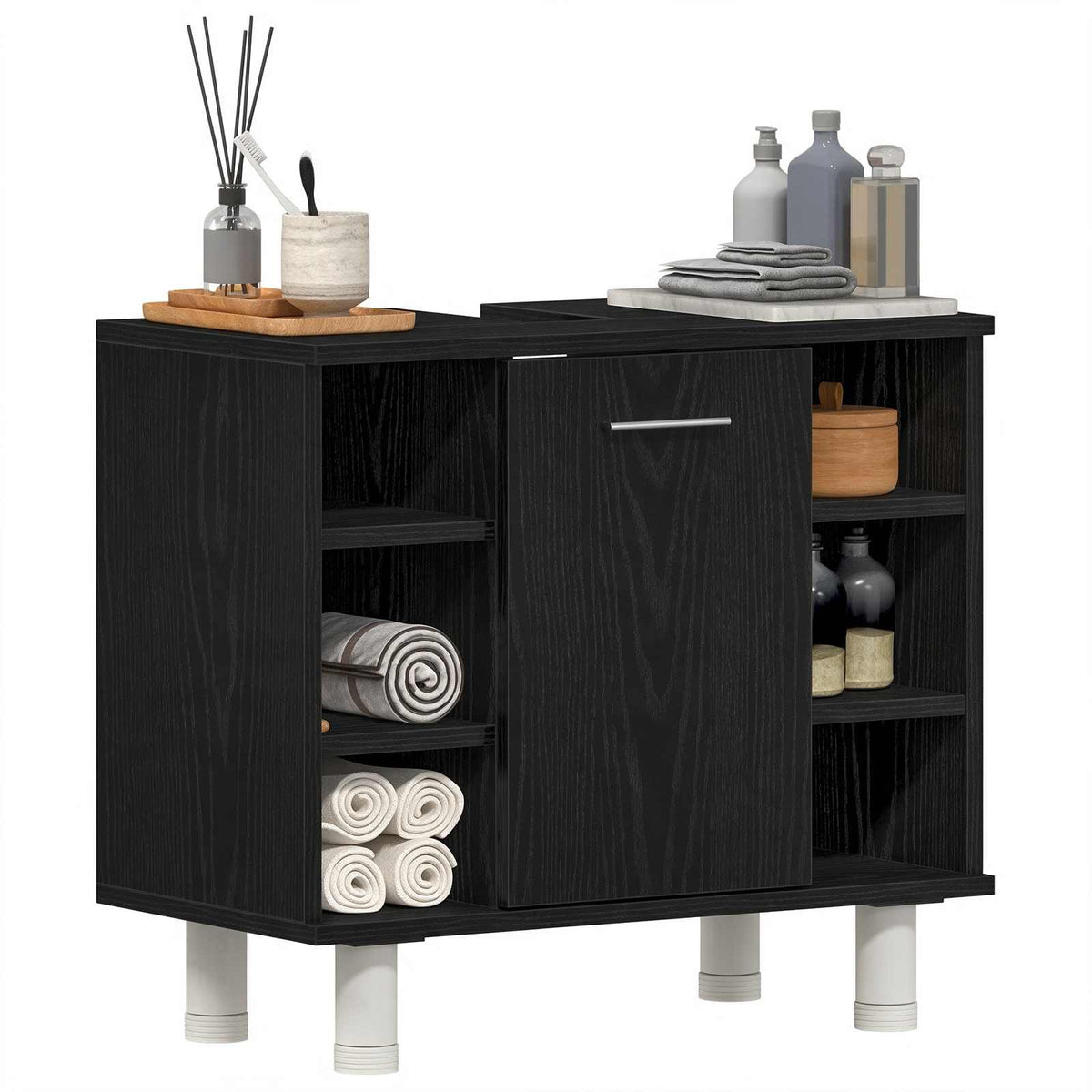Vidaxl badkamer kast zwart eiken 60 x 32 x 54 cm bewerkt hout