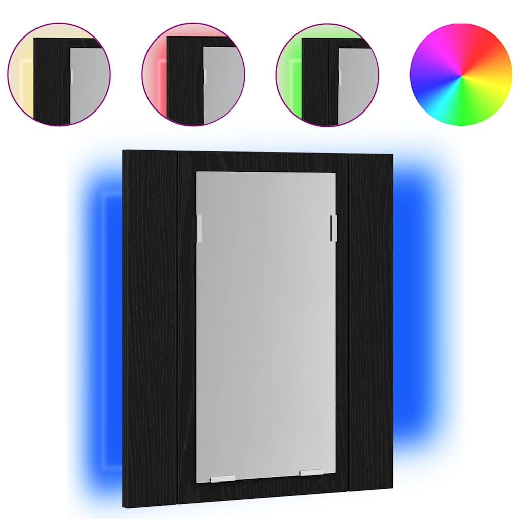 Vidaxl led badkamerspiegelkast zwart eiken 40x12x45 cm bewerkt hout