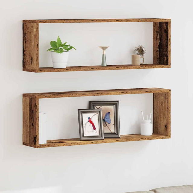 Vidaxl wandschappen 2 st oudhout 80 x 15 x 26 cm bewerkt hout
