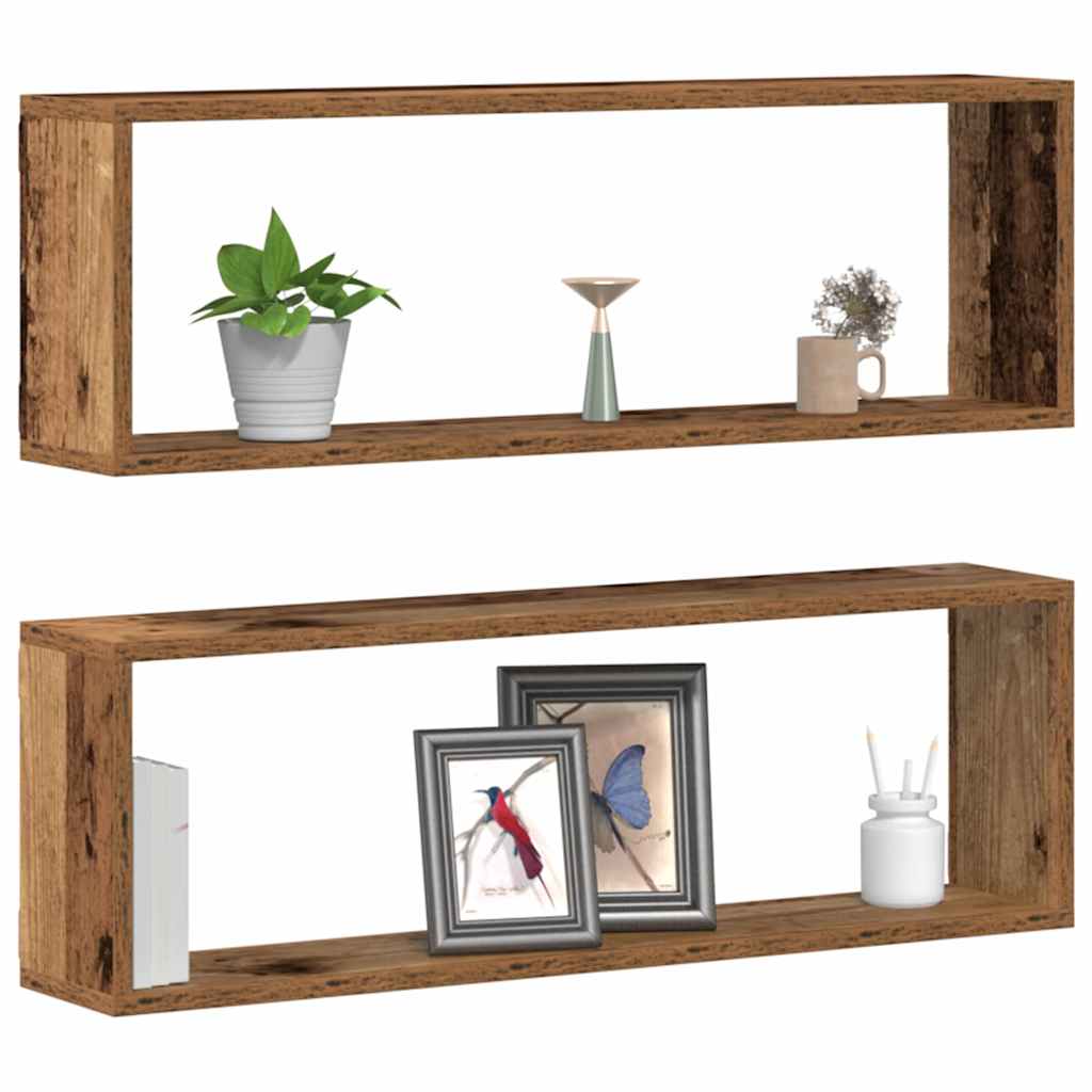 Vidaxl wandschappen 2 st oudhout 80 x 15 x 26 cm bewerkt hout
