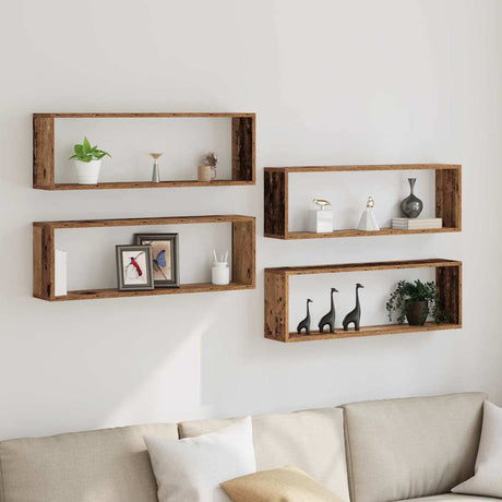 Vidaxl wandschappen 4 st oudhout 80 x 15 x 26 cm bewerkt hout
