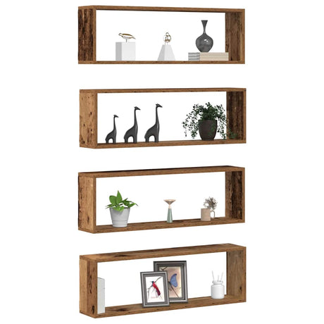 Vidaxl wandschappen 4 st oudhout 80 x 15 x 26 cm bewerkt hout