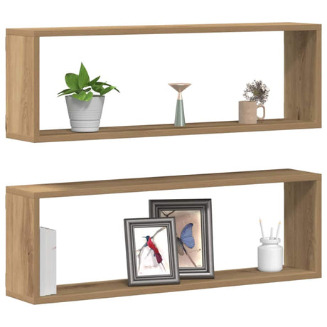 Vidaxl wandschappen 2 st ambachtelijk eiken 80 x 15 x 26 cm