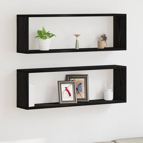 Vidaxl wandschappen 2 st zwart eiken 80 x 15 x 26 cm bewerkt hout